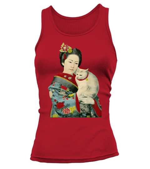 Geisha Cat Kimono Japanese Vintage Art Tank top Woman