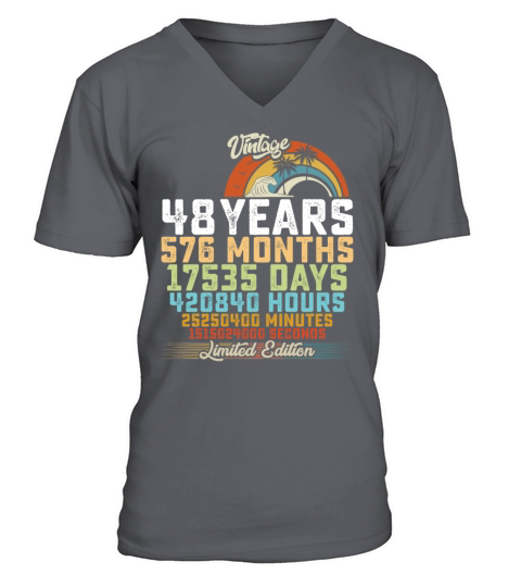 48th Birthday 48 Years Hours Month Vintage V-Neck T-shirt