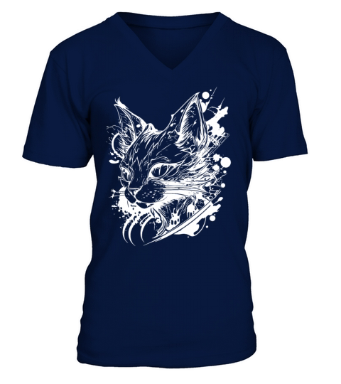 Space Cat In Vintage Tattoo Style V-Neck T-shirt