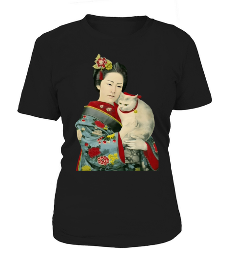 Geisha Cat Kimono Japanese Vintage Art Women's T-Shirt