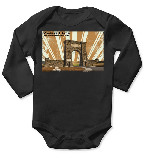 Retro Vintage Roosevelt Arch at Yellowstone Long Sleeve Baby One-Piece