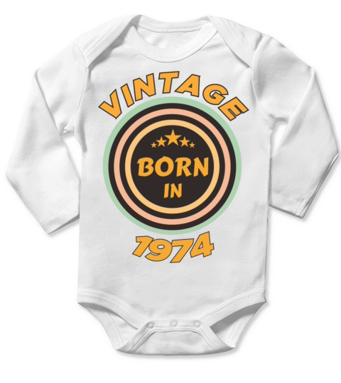 vintage born in 1974 Long Sleeve Baby One-Piece