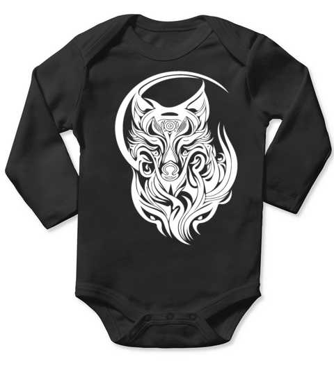 Vintage Wolf Portrait Tribal Tattoo Style Long Sleeve Baby One-Piece