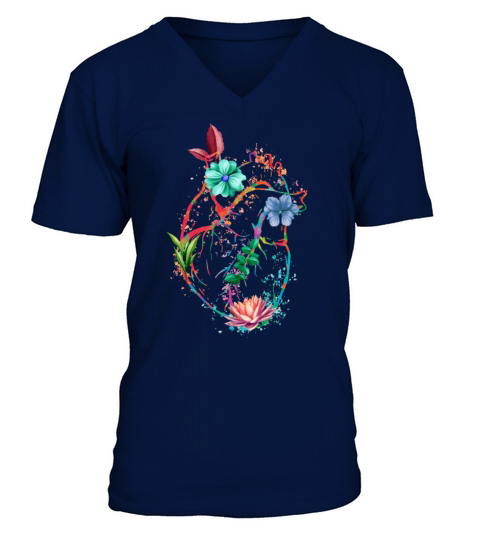Anatomical Heart And Flowers V-Neck T-shirt