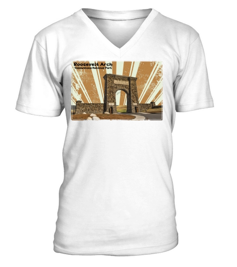 Retro Vintage Roosevelt Arch at Yellowstone V-Neck T-shirt