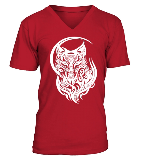 Vintage Wolf Portrait Tribal Tattoo Style V-Neck T-shirt