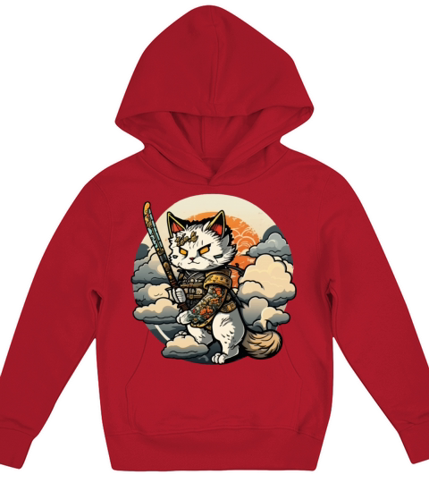 Samurai Cat Standing On The Clouds Vintage Kids Hoodie
