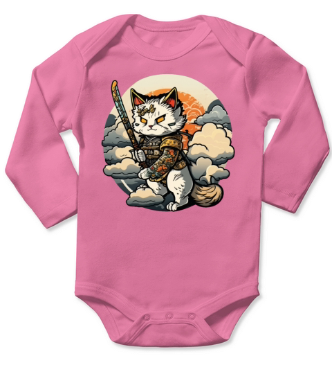 Samurai Cat Standing On The Clouds Vintage Long Sleeve Baby One-Piece