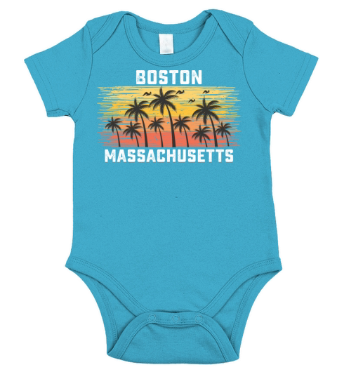 Boston Massachusetts Summer Retro VIntage Vacation Short Sleeve Baby One-Piece