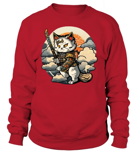 Samurai Cat Standing On The Clouds Vintage Sweatshirt Unisex