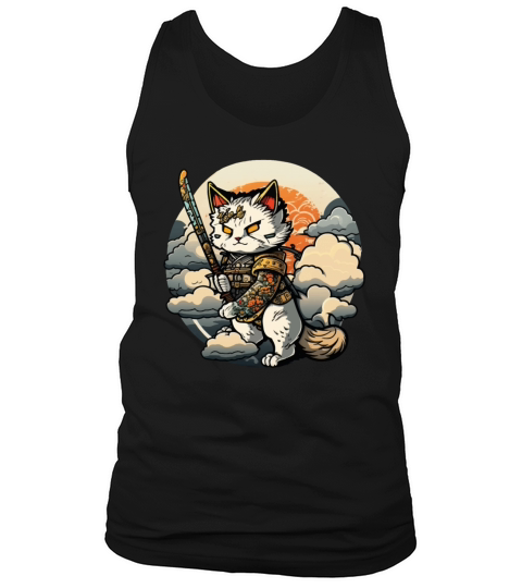 Samurai Cat Standing On The Clouds Vintage Tank Top Unisex
