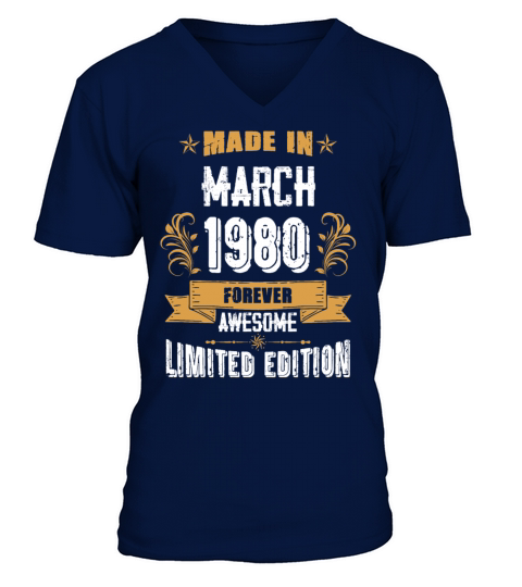 March 1980 Vintage Birthday Present V-Neck T-shirt