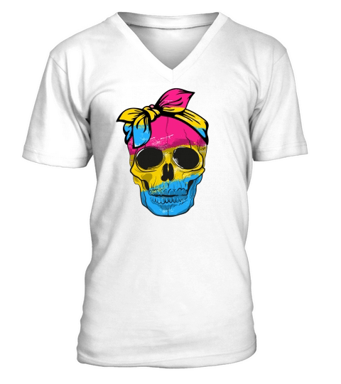 Pansexual LGBTQ Skull Gay Pride V-Neck T-shirt
