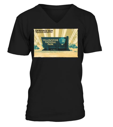 Retro VintageYellowstone Entrance Sign in yellow V-Neck T-shirt