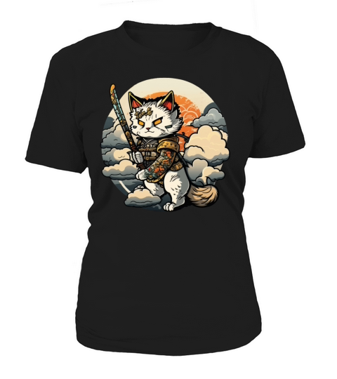 Samurai Cat Standing On The Clouds Vintage Women's T-Shirt