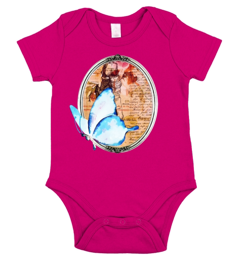 Watercolor Butterfly And Frame Short Sleeve Baby One-Piece