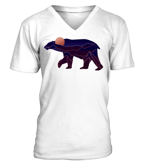 Bear With Abstract Mountain V-Neck T-shirt