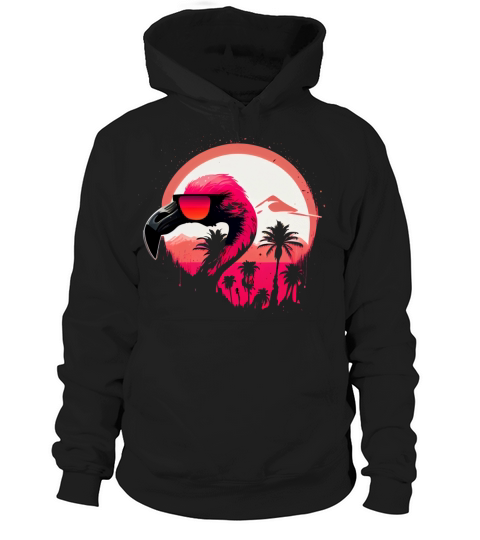 Retro Sunset Pink Flamingo Summer Design Flamingo Hoodie Unisex