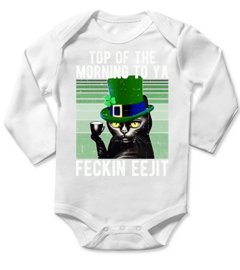Feckin Eejit Cat Coffee Saint Patricks Day Gift Long Sleeve Baby One-Piece