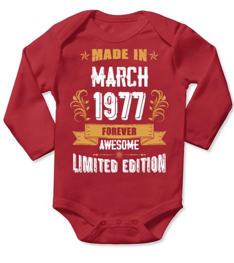 March 1977 Vintage Birthday Present Long Sleeve Baby One-Piece