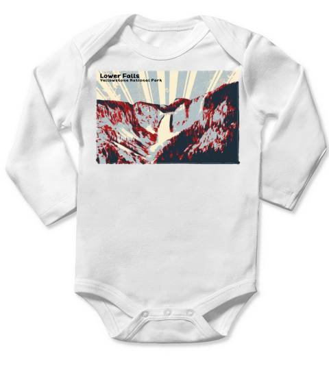 Retro Lower Falls in Yellowstone in red grey Long Sleeve Baby One-Piece