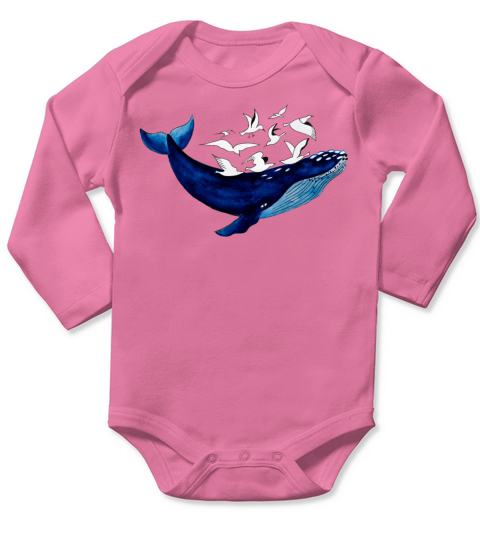 Whale and seagulls I Air and water Long Sleeve Baby One-Piece
