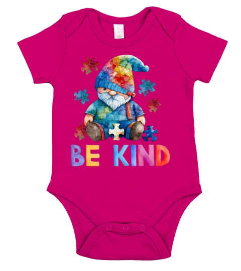 Be Kind Autism Awareness - Cute Gnome Short Sleeve Baby One-Piece