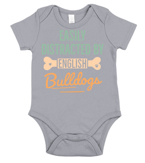 Easily Distracted By English Bulldogs Funny Short Sleeve Baby One-Piece