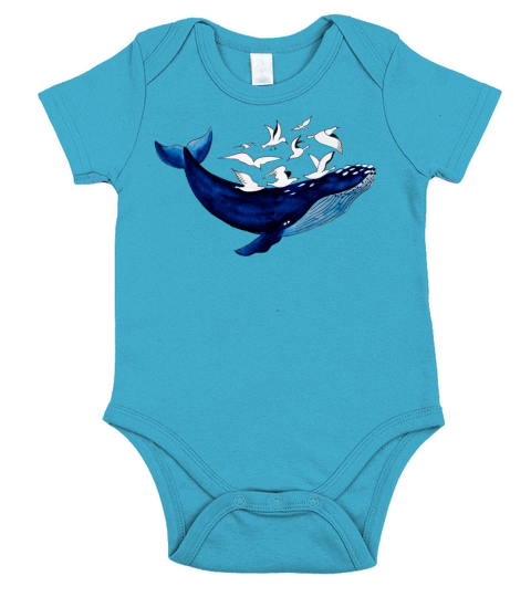 Whale and seagulls I Air and water Short Sleeve Baby One-Piece