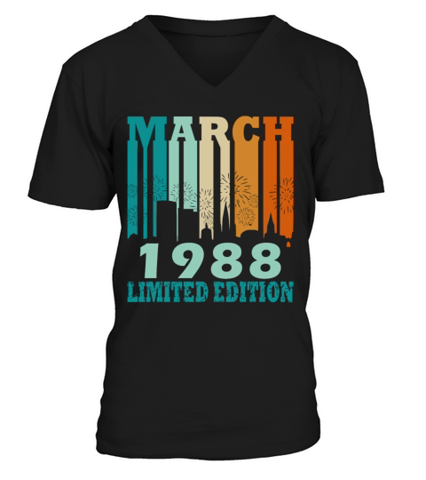 35th birthday man original march vintage 1988 V-Neck T-shirt