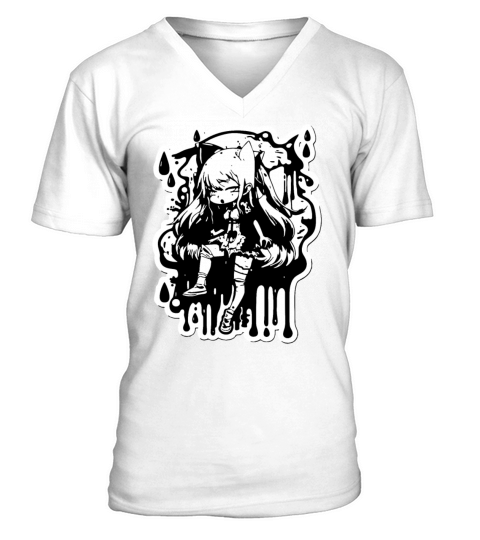 color-drops anime girl V-Neck T-shirt