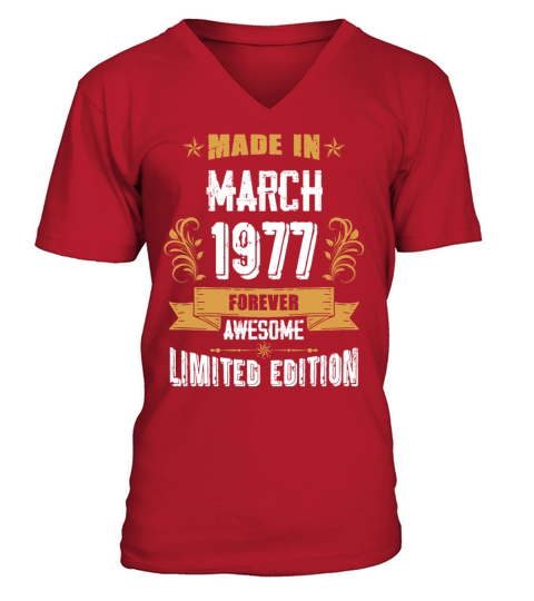 March 1977 Vintage Birthday Present V-Neck T-shirt
