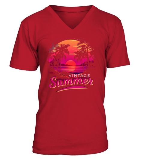 Retro Vintage Summer Sunset Beach V-Neck T-shirt