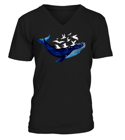 Whale and seagulls I Air and water V-Neck T-shirt
