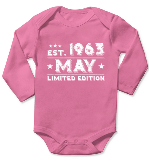 Est May 1963 - Birthday Present - Vintage Long Sleeve Baby One-Piece