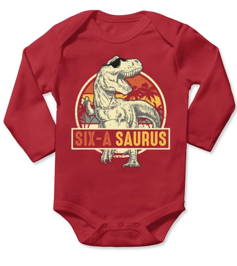 Kids 6 Year Old Dinosaur Birthday 6th Vintage Long Sleeve Baby One-Piece