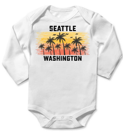 Seattle Washington Summer Retro VIntage Vacation Long Sleeve Baby One-Piece