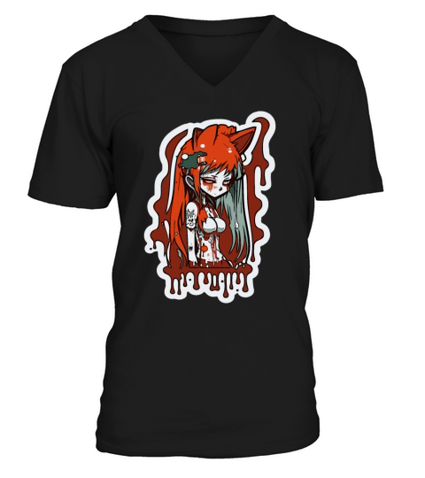 color-drops anime girl V-Neck T-shirt