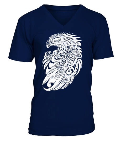 Eagle In Vintage Tattoo Tribal Feather Style V-Neck T-shirt