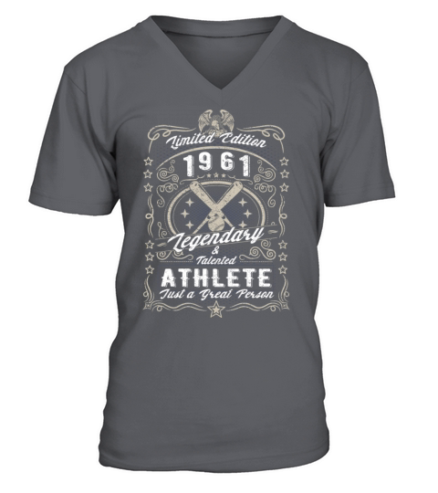 Vintage 1961 Baseball Birthday Gift Sport Hobby V-Neck T-shirt
