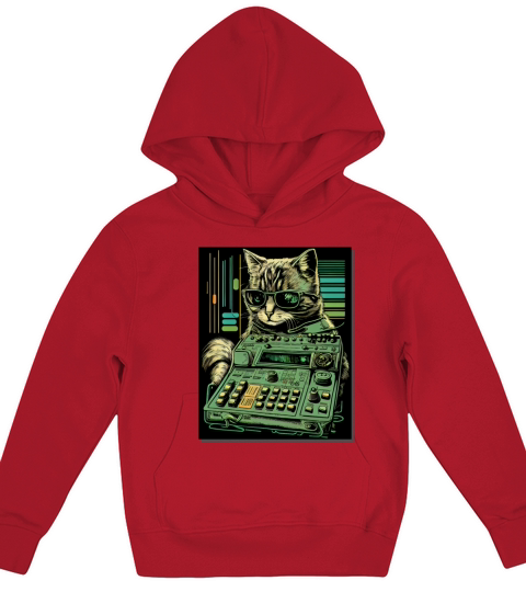Cat Synthesizer Analogue Synth Vintage Studio Gear Kids Hoodie