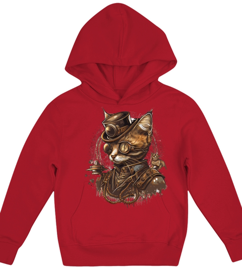 Steampunk Cat Industrial Kitten Vintage Mechanical Kids Hoodie