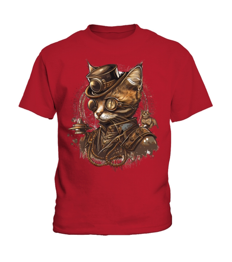 Steampunk Cat Industrial Kitten Vintage Mechanical Kids T-Shirt