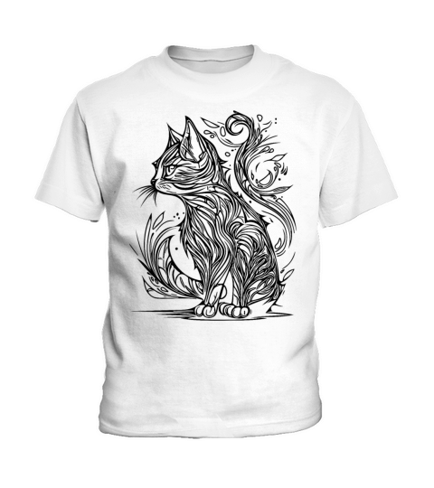 Tattoo Lines Tribal Style Vintage Cat Kids T-Shirt