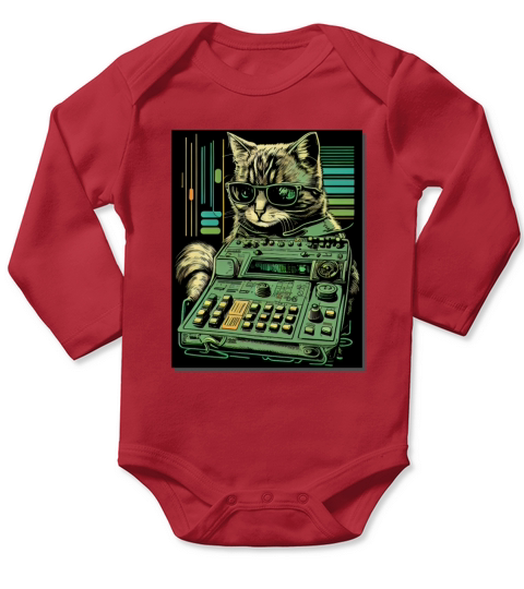 Cat Synthesizer Analogue Synth Vintage Studio Gear Long Sleeve Baby One-Piece