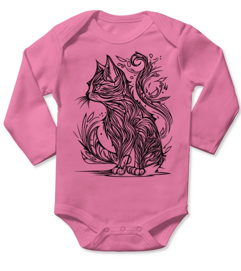 Tattoo Lines Tribal Style Vintage Cat Long Sleeve Baby One-Piece