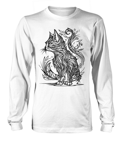 Tattoo Lines Tribal Style Vintage Cat Long sleeved Unisex