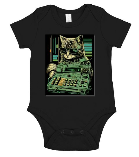 Cat Synthesizer Analogue Synth Vintage Studio Gear Short Sleeve Baby One-Piece