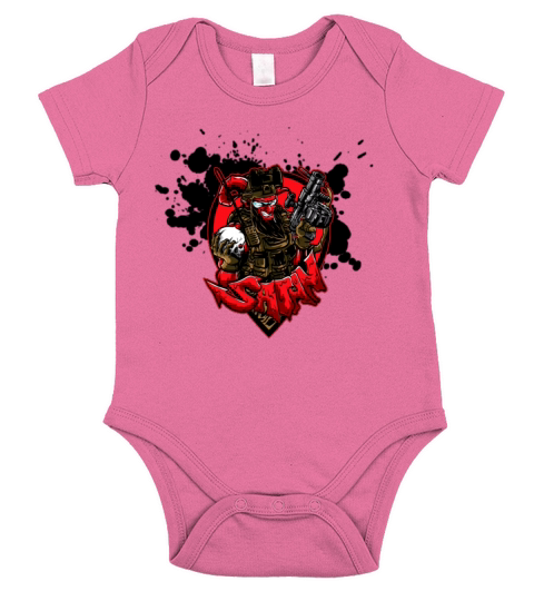 Smiling satan with gun and skull Short Sleeve Baby One-Piece