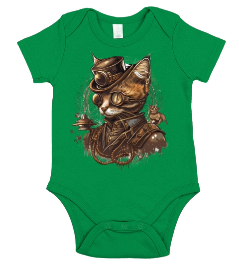 Steampunk Cat Industrial Kitten Vintage Mechanical Short Sleeve Baby One-Piece